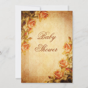 Invitation Baby Shower Fleurs de Pêcher Vintage Damask Shabby