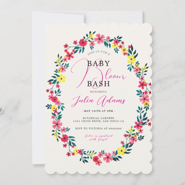 Invitation Baby Shower Fleurs de Pervenche Rose de Madagascar (Devant)