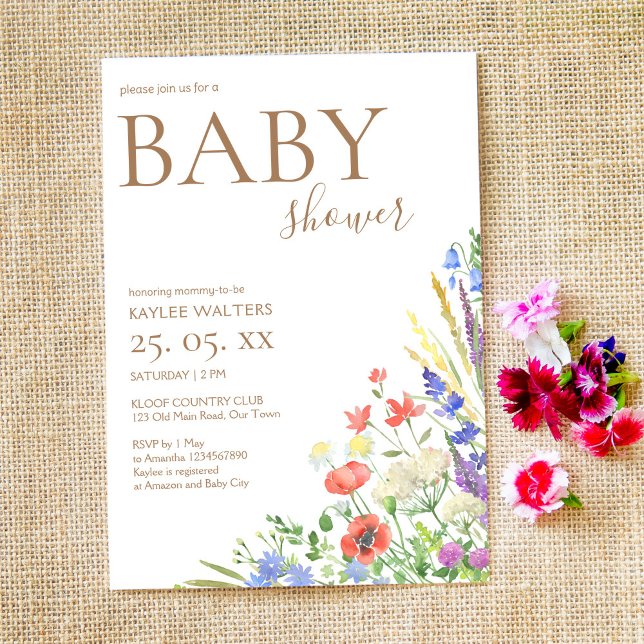 Invitation baby shower Fleurs de prairie (Créateur téléchargé)