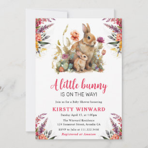 Invitation Baby Shower Fleurs de Printemps et Lapins à l'Aqua