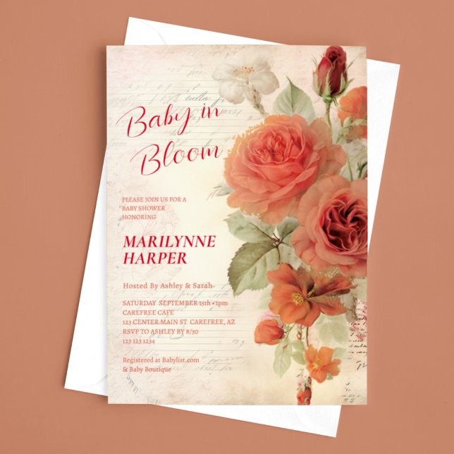 Invitation Baby Shower Fleurs de Roses Vintage Romantiques (Créateur téléchargé)