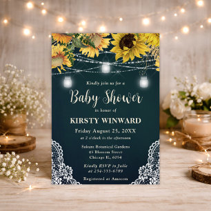 Invitation Baby Shower Fleurs de Tournesol Rustiques et Lumiè