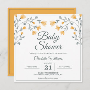 Invitation Baby shower Fleurs délicates Orange Sage Vert