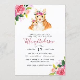 Invitation Baby Shower Fleurs Douce Maman Et Bébé Chat