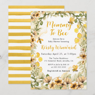 Invitation Baby Shower Fleurs et Abeilles d'Été Aquarelle