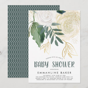 Invitation Baby Shower Fleurs et Feuillage à l'aqu