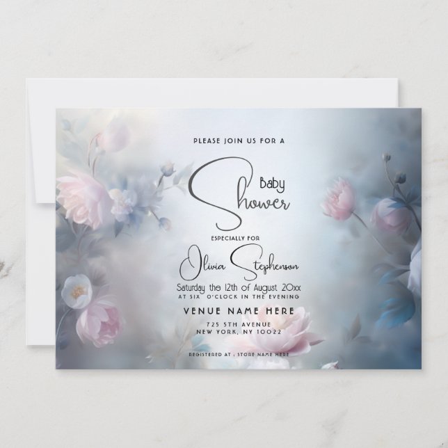 Invitation Baby Shower - Fleurs Éthérées Rêveuses  (Devant)