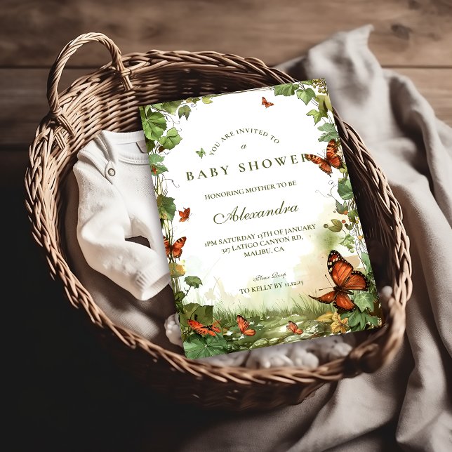 Invitation Baby Shower Fleurs Papillon (Créateur téléchargé)