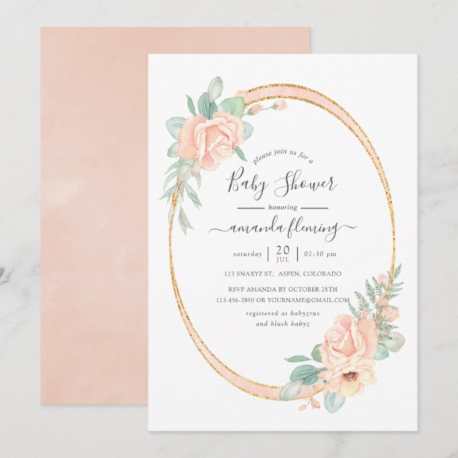Invitation Baby Shower Fleurs Pastel Rose (Devant / Derrière)