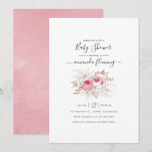 Invitation Baby Shower Fleurs Rose et Or Rose