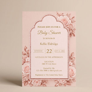 Invitation Baby-Shower Fleurs Rose Gold