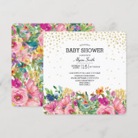 Baby Shower Fleurs Rose Jaune Paillettes Dorées