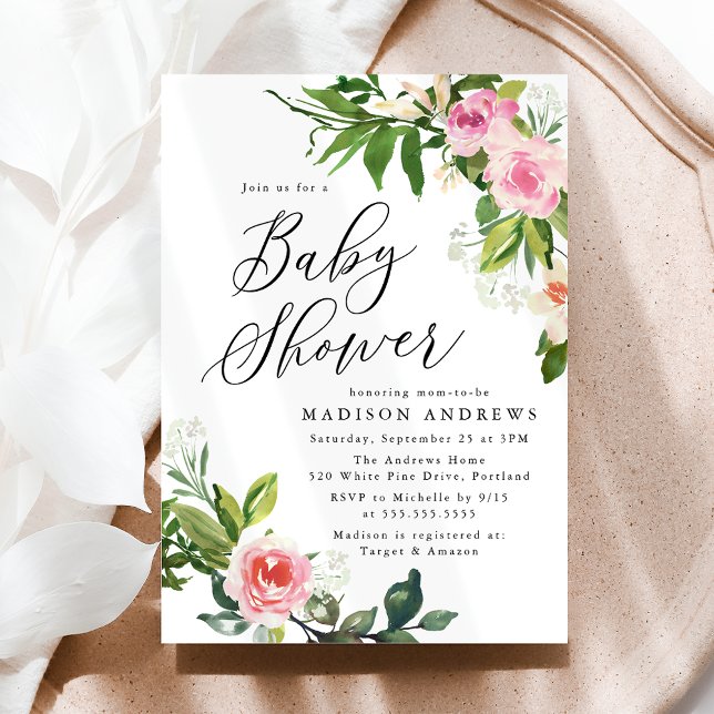 Invitation Baby Shower Fleurs Rose Tendre (Créateur téléchargé)