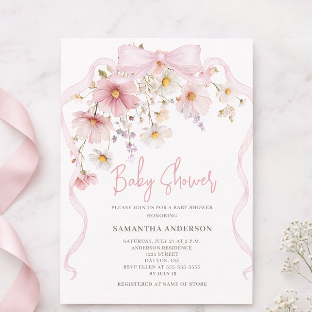 Invitation Baby Shower Fleurs Roses (Créateur téléchargé)