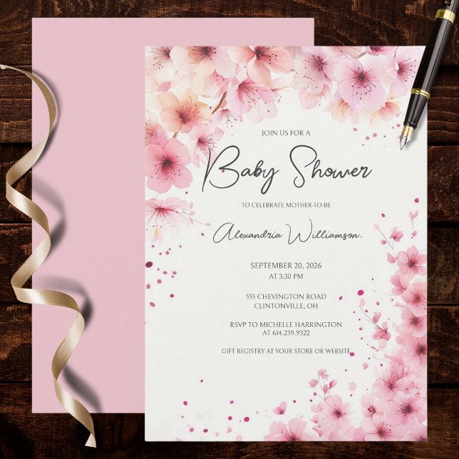 Invitation Baby Shower Fleurs Roses en Cascade (Créateur téléchargé)