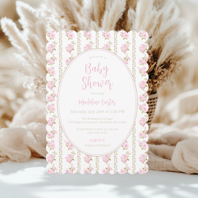 Invitation Baby-Shower Fleurs Roses Vintage  (Créateur téléchargé)