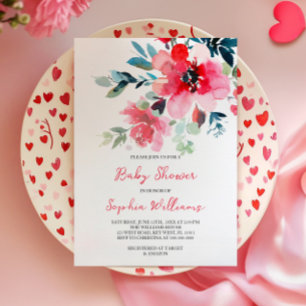 Invitation Baby shower Fleurs rouges