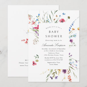 Invitation Baby Shower Fleurs Sauvages Aquarelle Élégante