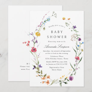 Invitation Baby Shower Fleurs Sauvages Aquarelle Élégantes