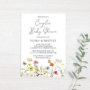 Invitation Baby Shower Fleurs Sauvages Colorées pour Couple