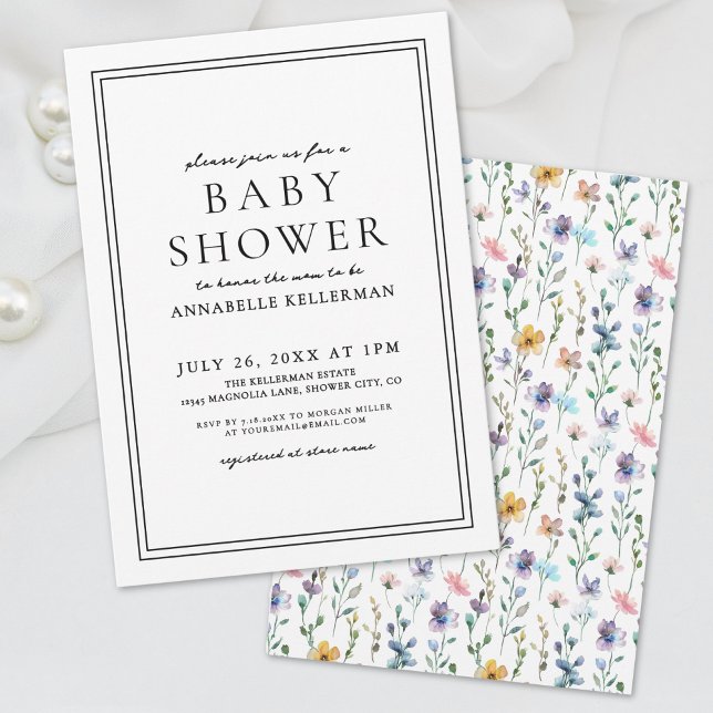 Invitation Baby Shower Fleurs Sauvages Pastel (Wildflower Pastel Botanical Floral Baby Shower Invitation)