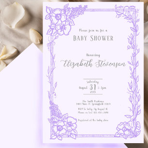 Invitation Baby Shower Fleurs Violet Clair Élégant