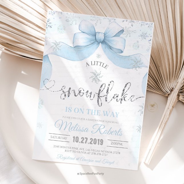 Invitation Baby shower Flocon de neige avec un nœud  (snowflake baby shower, winter baby shower, baby shower bow, winter baby shower decor, snowflake baby)