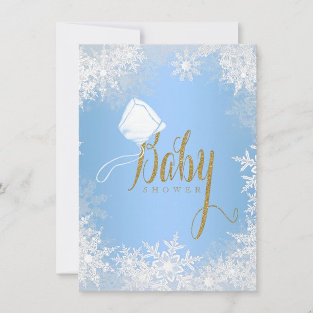 Invitation Baby Shower Flocon de Neige Bleu (Devant)
