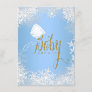Invitation Baby Shower Flocon de Neige Bleu