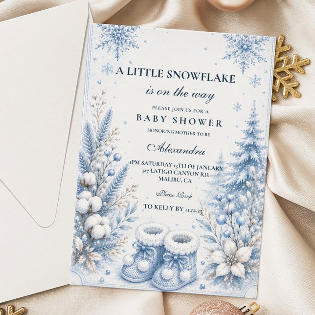 Invitation Baby Shower Flocon de Neige Bleu (Créateur téléchargé)