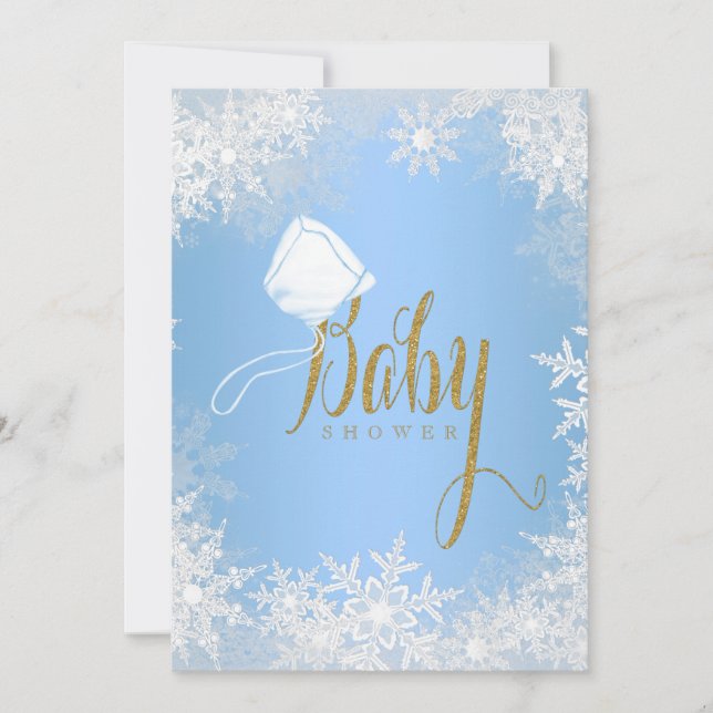 Invitation Baby Shower Flocon de Neige Bleu (Devant)