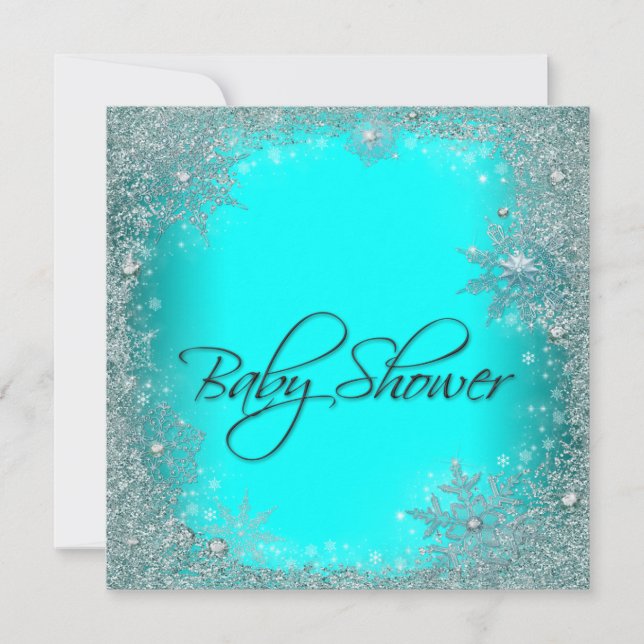 Invitation Baby Shower Flocon de Neige Bleu Turquoise (Devant)