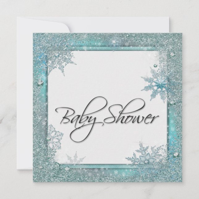 Invitation Baby Shower Flocon de Neige Bleu Turquoise (Devant)