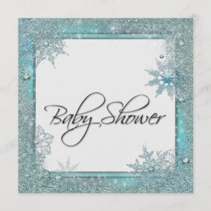 Invitation Baby Shower Flocon de Neige Bleu Turquoise