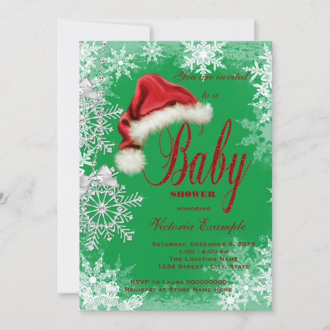 Invitation Baby Shower Flocon de Neige de Noël (Devant)