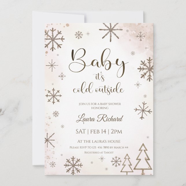 Invitation Baby shower flocon de neige d'hiver  (Devant)
