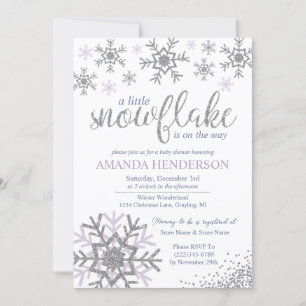 Invitation Baby Shower Flocon de Neige Lavande d'Hiver