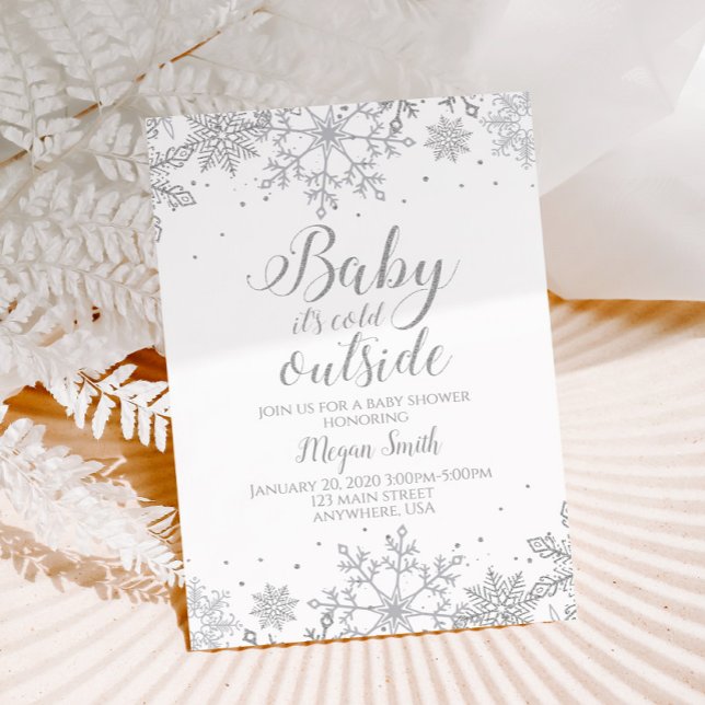 Invitation Baby Shower Flocon de Neige Paillettes Argent (Créateur téléchargé)