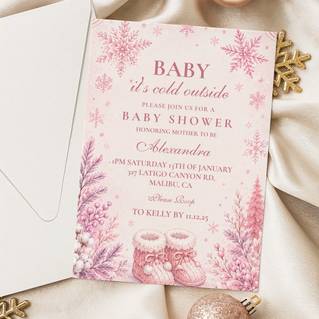 Invitation Baby Shower Flocon de Neige Rose (Créateur téléchargé)