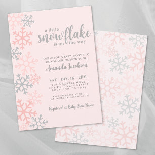 Invitation Baby Shower Flocon de Neige Rose Hiver