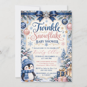 Invitation Baby Shower Flocon de Neige Scintillant