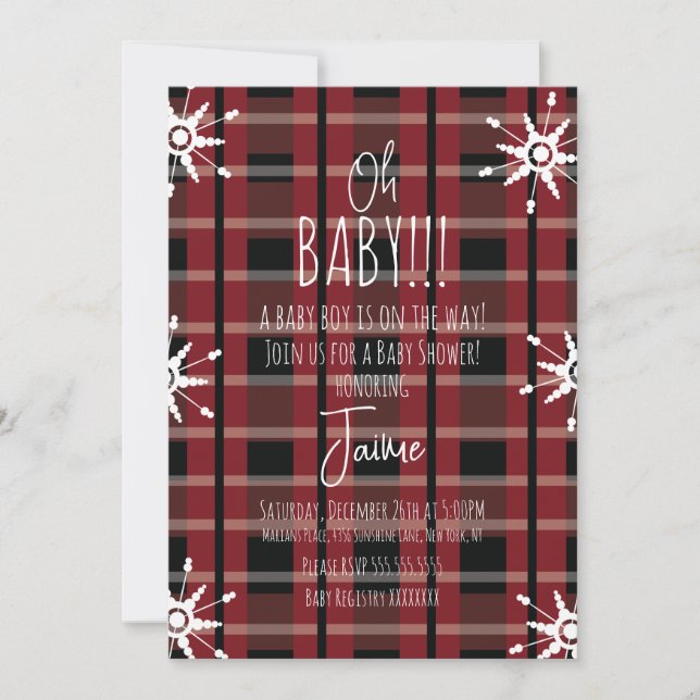 Invitation Baby Shower Flocons de Neige Plaid de Noël  (Devant)