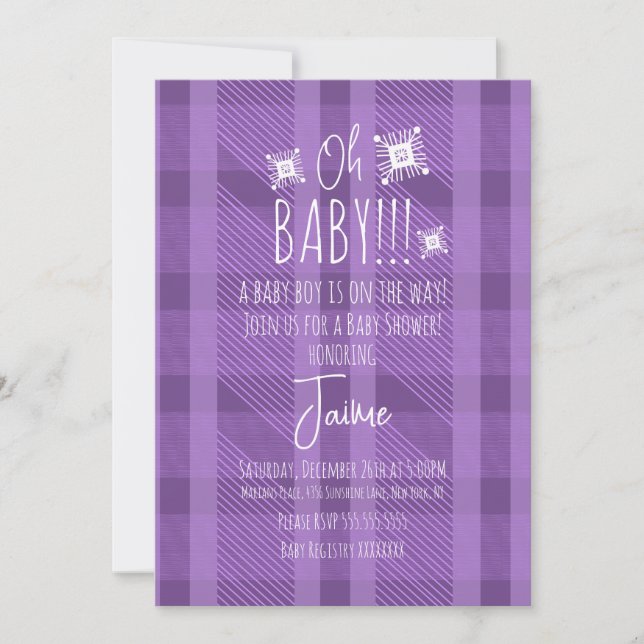 Invitation Baby Shower Flocons de Neige Plaid de Noël Violet (Devant)