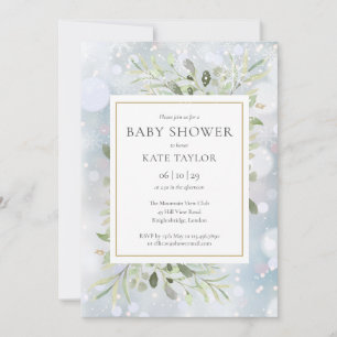 Invitation Baby Shower Flocons de Neige Verdure