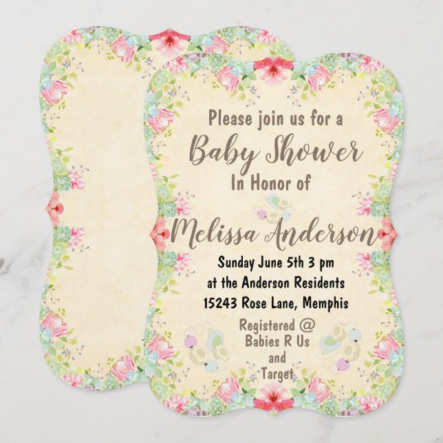 Invitation Baby shower floral (Devant / Derrière)