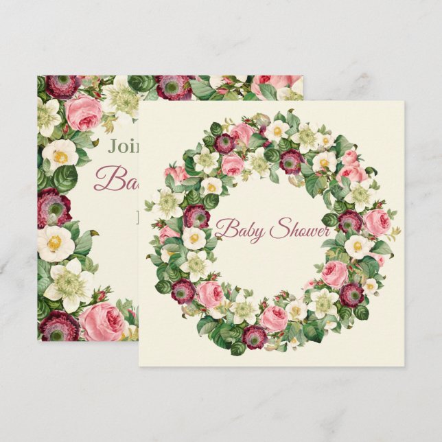 Invitation Baby shower floral (Devant / Derrière)