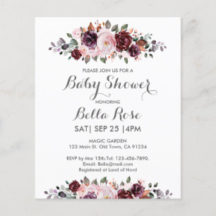 Invitation Baby shower floral à aquarelle budgétai