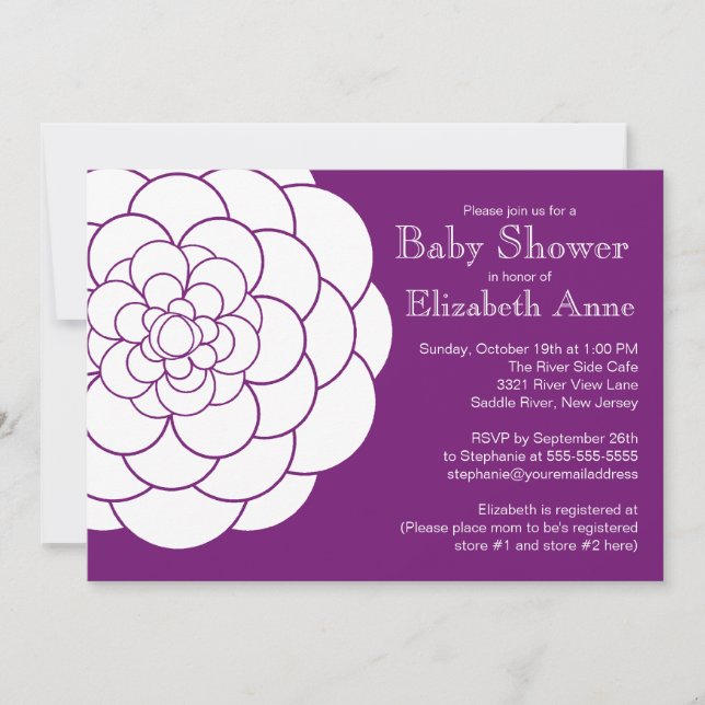 Invitation Baby shower floral à fleurs de dahlia violette mod (Devant)