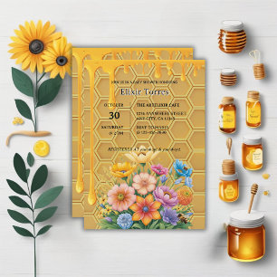 Invitation Baby shower floral à goutte d'abeille à miel