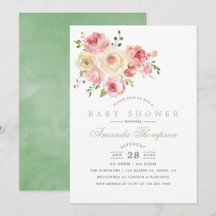 Invitation Baby shower floral à l'aquarelle rousse et de sabl